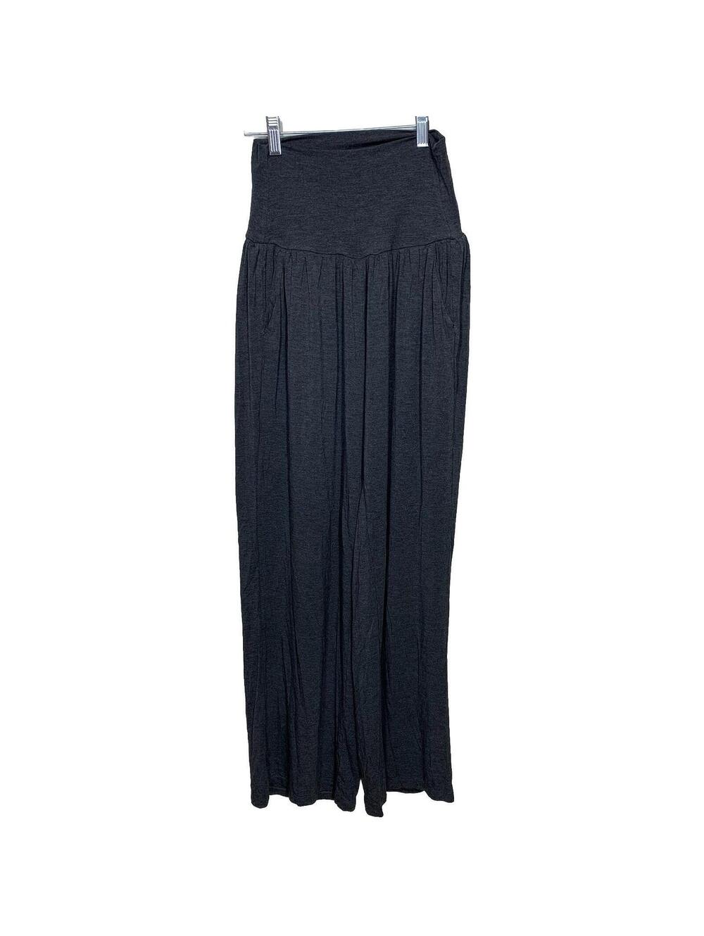 Ododos Wide Leg Pants Womens Small Gray High Waist Smocked Rayon Stretch Pockets